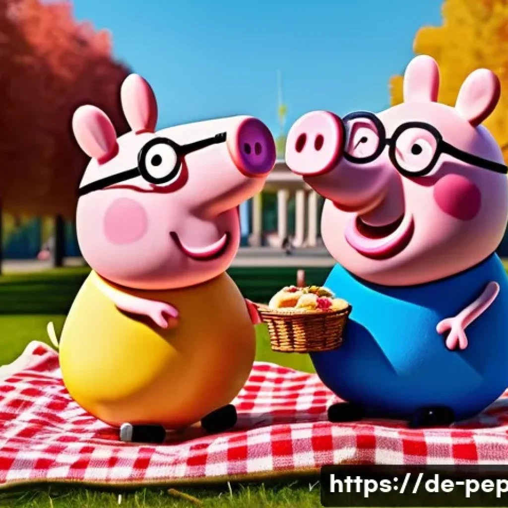 페파피그 유튜브 채널 콘텐츠 - **Prompt:** A brightly colored cartoon image of Peppa Pig and her family (Daddy Pig, Mummy Pig, Geor...
