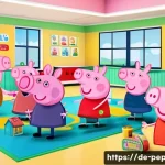 Home 22 페파피그 관련 기사 모음 - A colorful and cheerful preschool classroom scene inspired by Peppa Pig, showing diverse young child...